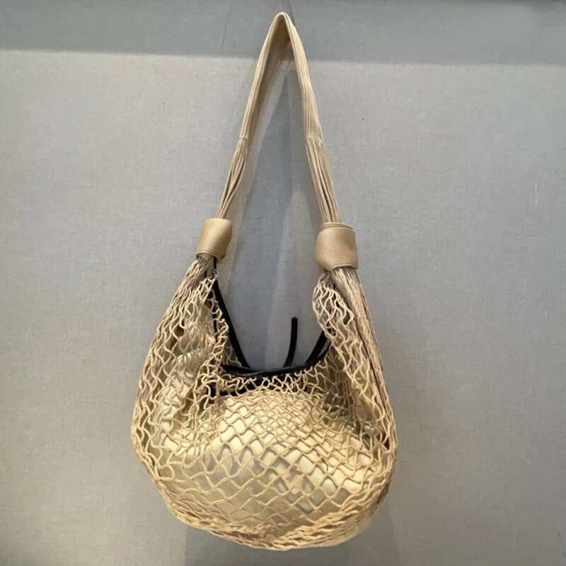 Hollow Out Croissant Mesh Bags For Women Designer Handbag Purse 2024 New Fashion Large Capacity Weave Shoulder Crossbody