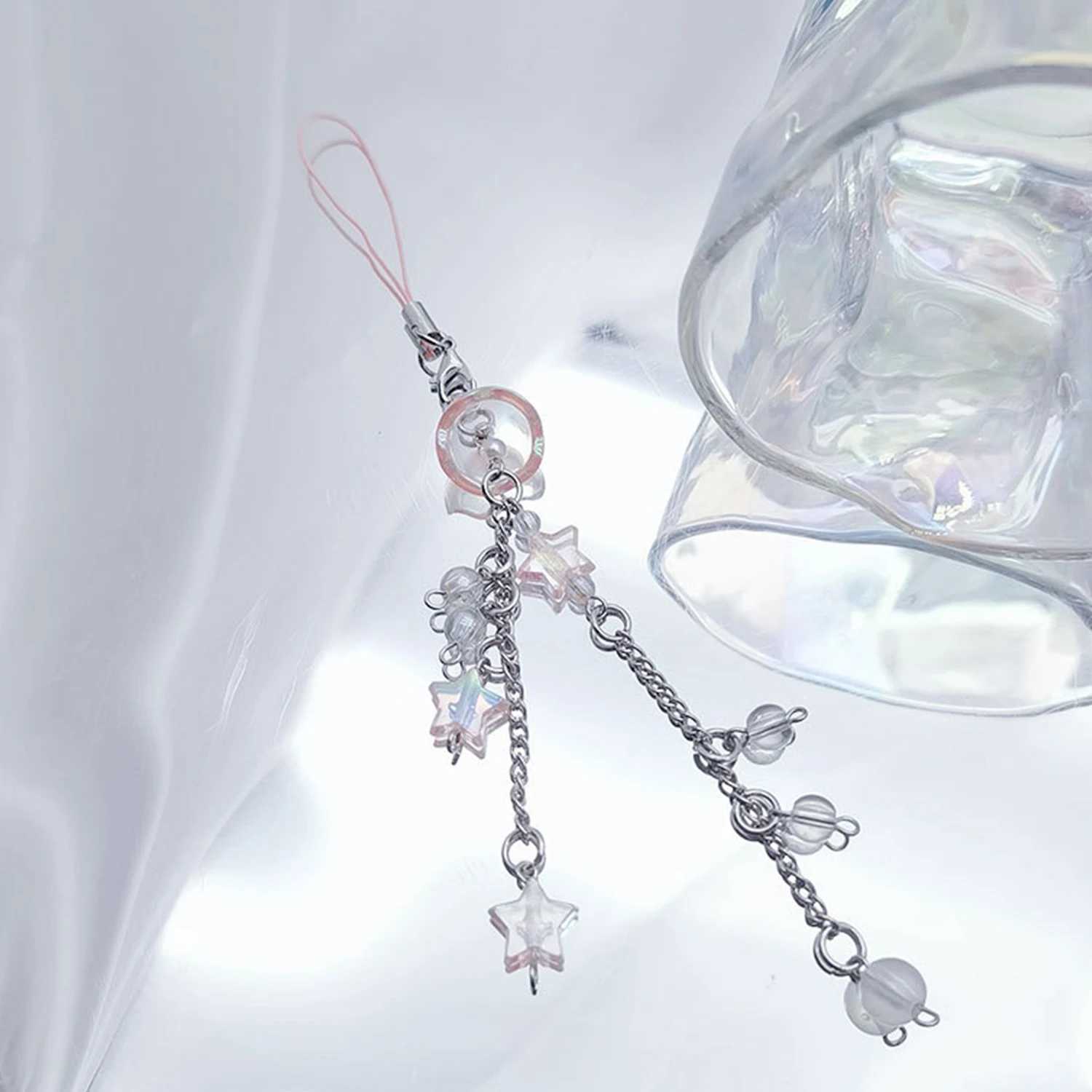 Ocean themed inspiration hollow star pendant blue jellyfish mobile phone charm hanging rope cute mobile phone chain with Y2K bead key chainXJ250319