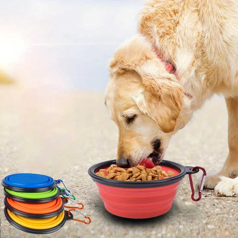 Dog Folding Bowl Portable Dog Travel Bowl Dog Food Water Bowl for Outdoor Walking Silicone Dog Food Water Bowl with Bowl Lip Y250319