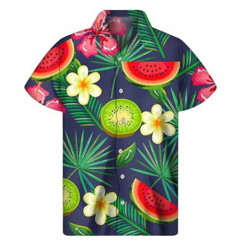 Tropical watermelon graphic Hawaiian shirt summer street short sleeved 3D printed fruit button shirt mens lapel shirt M250320