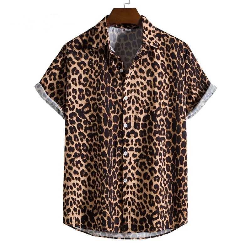 Leopard Hawaiian sexy floral mens Camisa Slim Fit short sleeved party beach casual mens shirt M250320