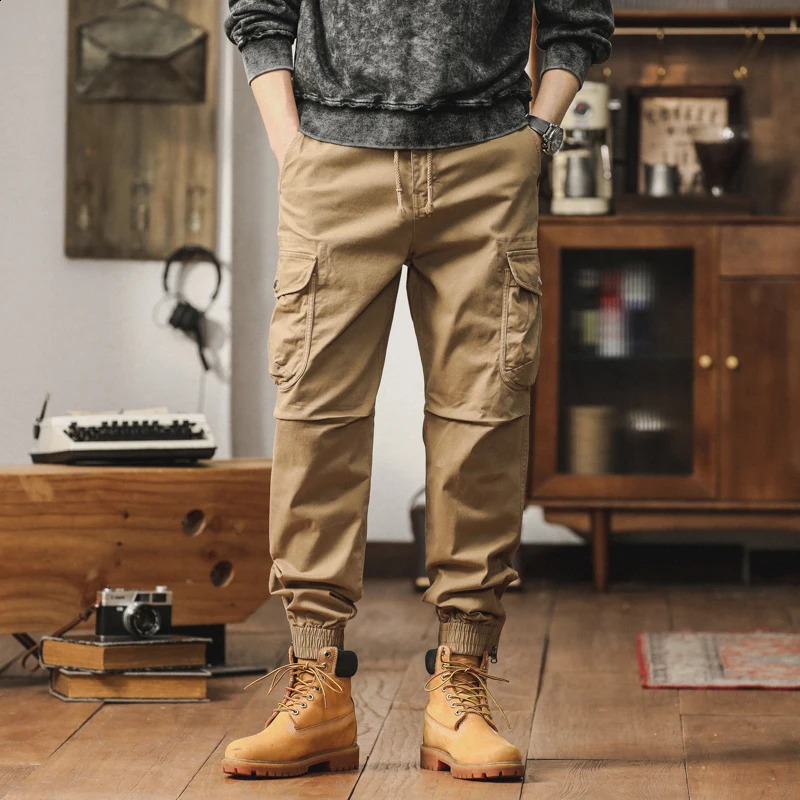 casual pants mens cotton stretch Korean goods Trouser thick wool warm fashion trend runner brown Y2K streetwear 250319