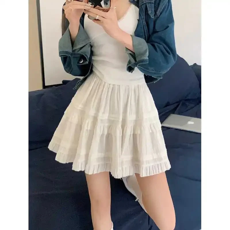 Plus Size Sweet Ballet Style White Puffy Half Skirt A- Line Summer Short Skirt for plus Size Women Cake Skirt Real S Big Size 250320