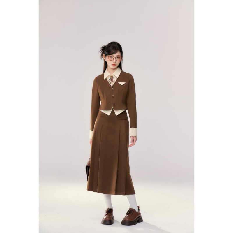 X318Elegant Women's Petite Fall & Winter Skirt Outfit - Professional College Style Uniform Suit