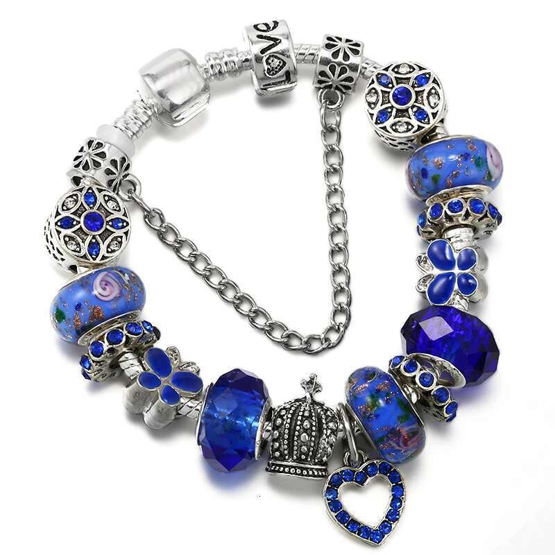 Hot Sale Blue Crystal Beads Charm Bracelets With Classics Bracelets For Women Men Fiancee Bijoux Pulseras Jewelry Gift