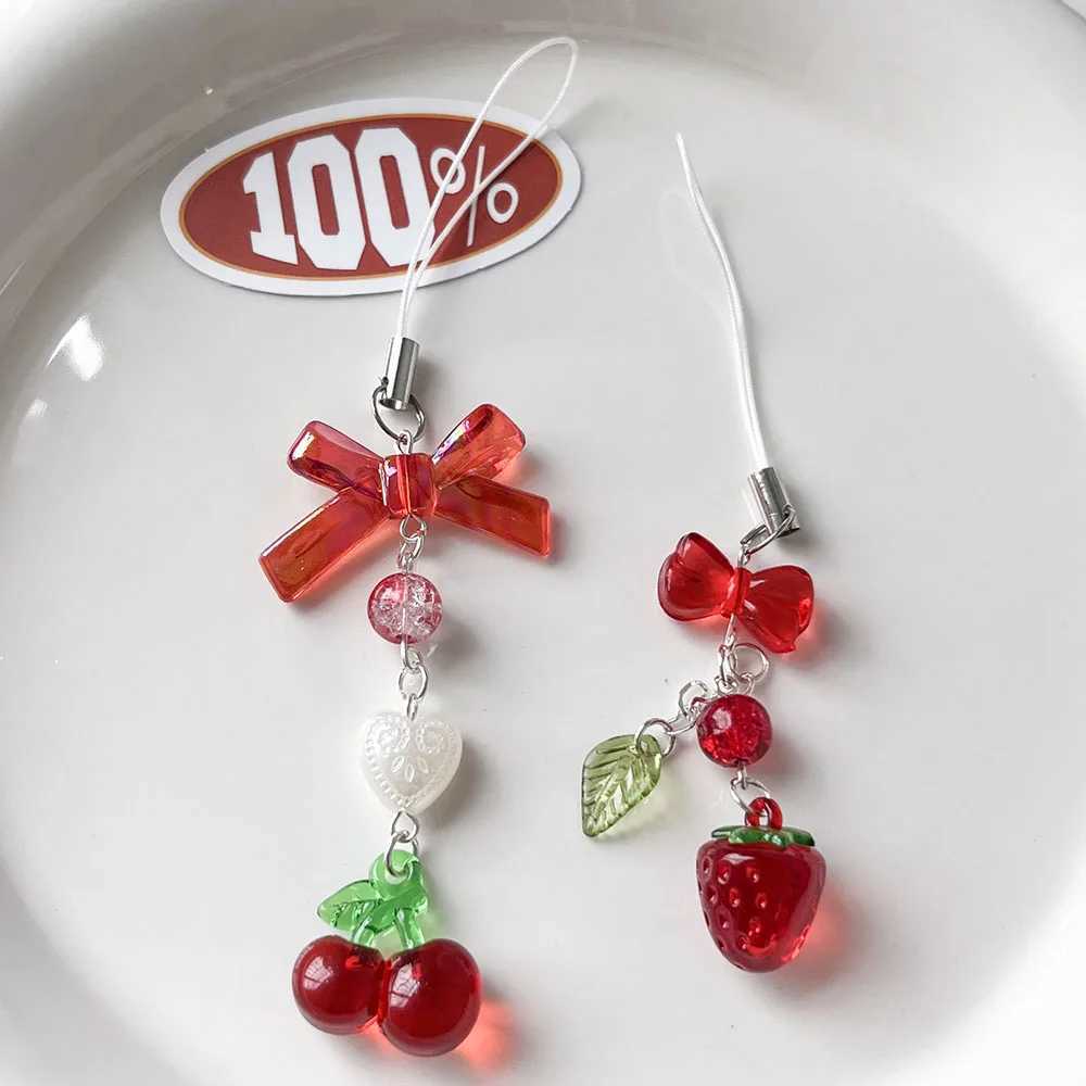 Pink Cherry Strawberry Phone with Charm Courtyard Keychain Girl Landmine Style Bag Camera Pendant Phone CaseXJ250319