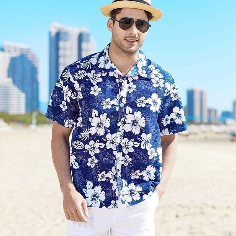 Fashion Mens Hawaiian Shirt Male Casual Colorful Printed Beach Aloha Shirts Short Sleeve Plus Size 5XL Mens Hawaiian Shirt M250320