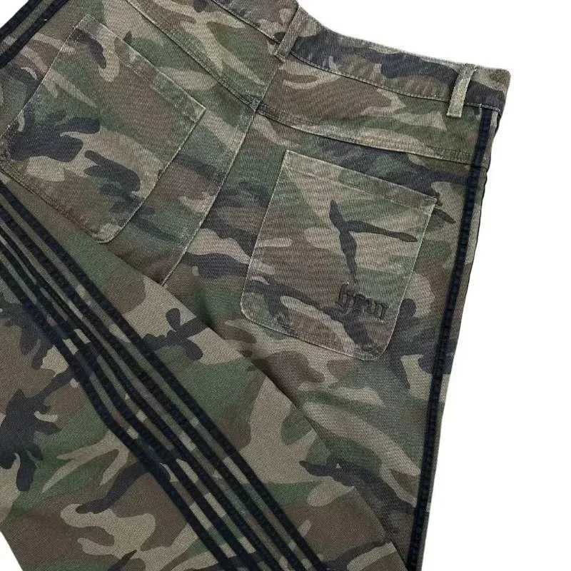 American fashion Gothic striped camouflage jeans mens Y2K street loose Harajuku fashion casual high waisted wide leg pantsT250319