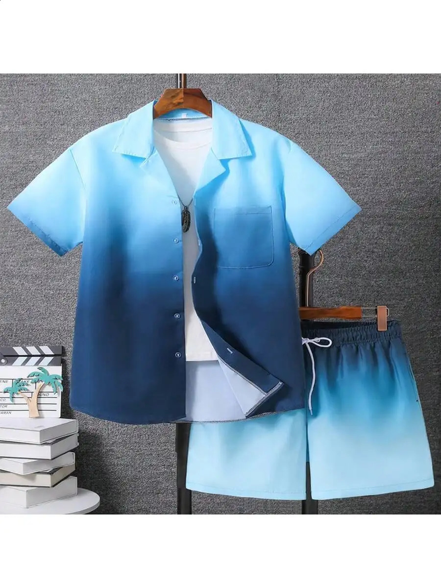 2pcs Mens Casual Summer Outfits Color Block Short Sleeve T-Shirt Drawstring Shorts Set Beach Sports Exercise Short Clothin 250319
