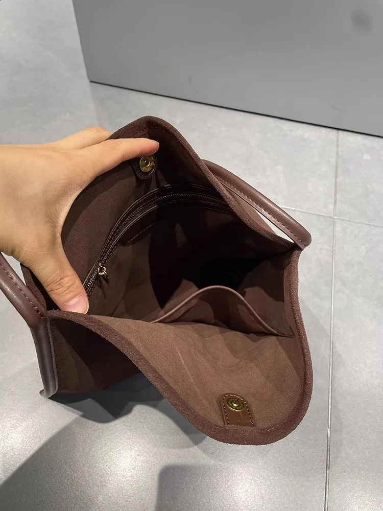 Retro casual handbag womens leather bag soft suede denim shoulder large capacity tote 250317