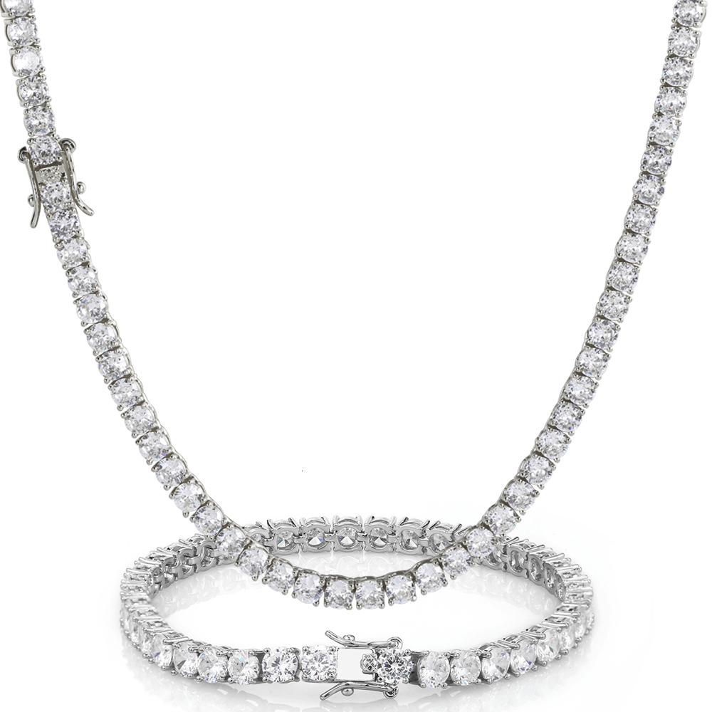 Hip Hop Jewelry Brass Setting CZ Tennis Chain Necklace Gold/Silver Color Iced Out AAAAA Cubic Zirconia Chain