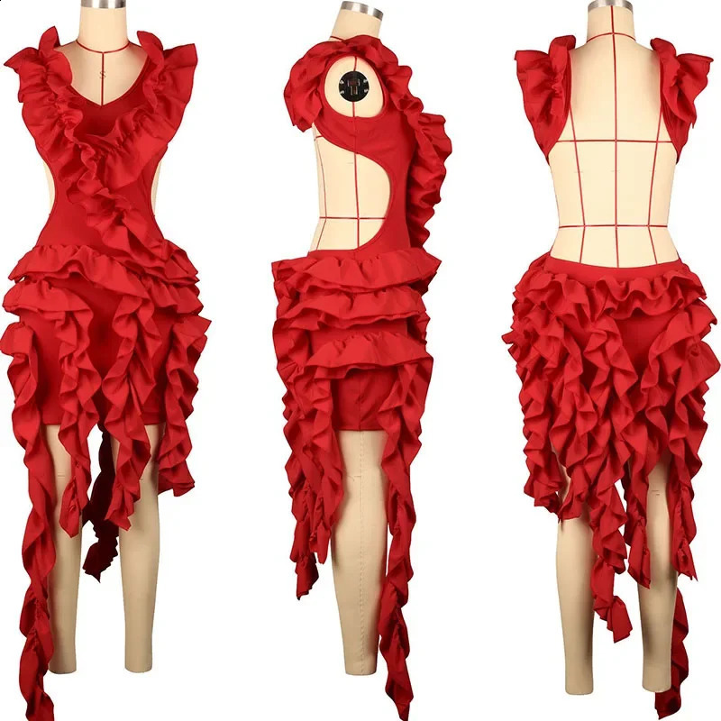 Sexy off shoulder backless party dress for women evening celebrity dance birthday nightclub ruffled edge mini 250317