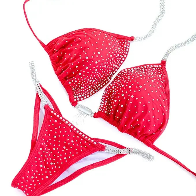 NPC IFBB Competition Bikini Posing Suit for Women Rhinestone Connectors Scrunch Bikini 250317