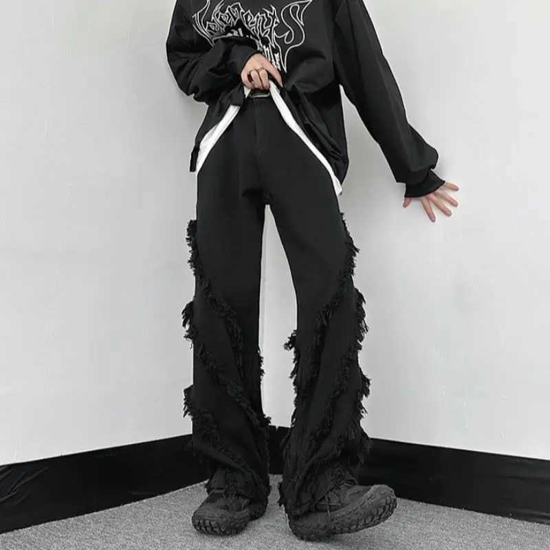 High Street Hip Hop Mens and Womens Fashion Personalized Hair Straight Leg Jeans Couple Loose Retro Casual Pants y2kT250319