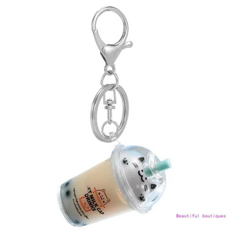 Cat Bubble Tea Pendant Handmade Acrylic Keychain Cartoon Milk Tea Keychain Jewelry Cute Bag Charm AccessoriesXJ250319