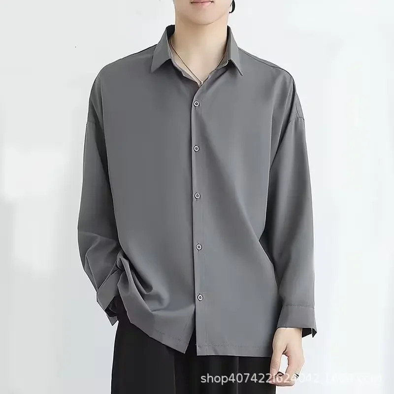 Loose-fit Ice Silk Draped Blackshirt Long Sleeve Autumn Trendy Casual Mens Wear White Shirt Jacket For Men Fashion 250320