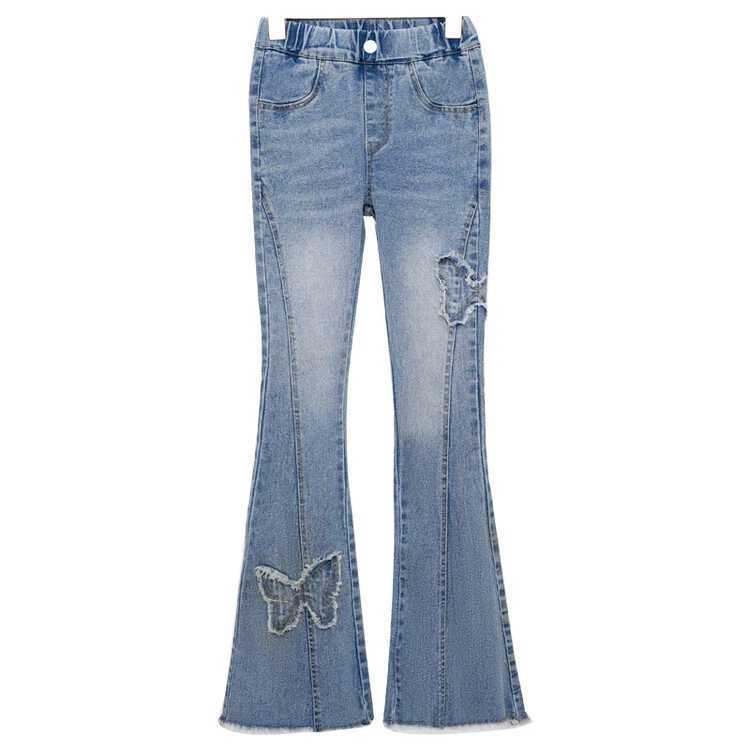 2024 Spring Autumn Fashion Jeans for Girls with Butterfly New Arrvial Kids Vintage Tight Denim Flare Pants Teenage Slim TrousersT2502320