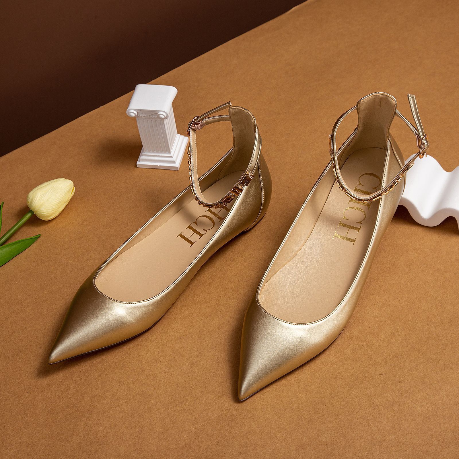 Designer CHCH French Nude Pointed Flat Bottomed Single With Shallow Mouth Temperament, Fashionable, Casual And Comfortable Women's Shoes