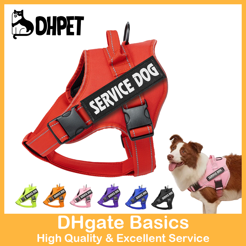 DHpet Service Dog Vest, No-Pull Harness with Handle, 6 Dog Patches, Night Safe Reflective Straps, Adjustabl Vest for Small, Medium, Large Breed Dogs