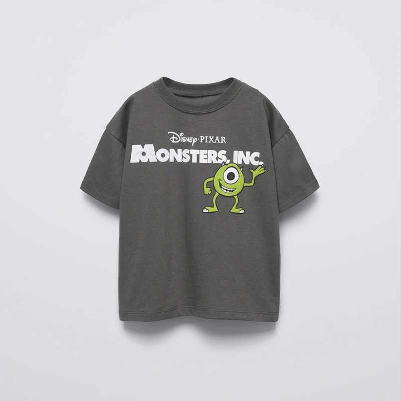 Black T-shirt printed top baby summer clothing cartoon short sleeved T-shirt simple and cute loose bottom shirt childrens thin pure cotton clothingT25
