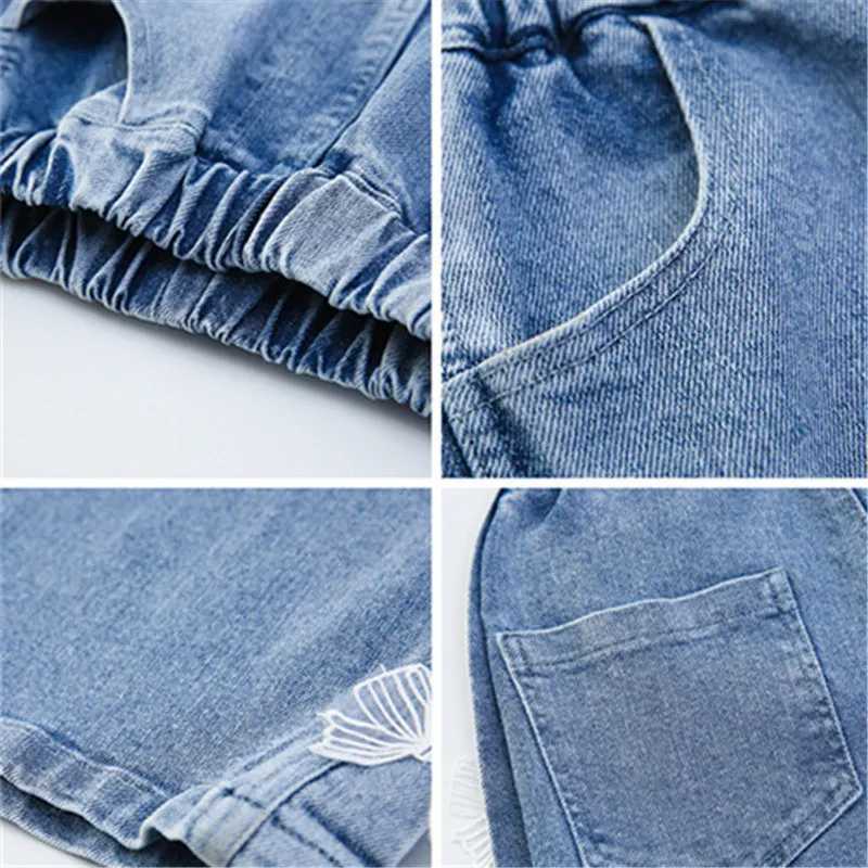 Girls jeans teenagers fashionable clothing solid loose fitting childrens wide leg pants butterfly childrens Trouser girls clothing 14YT2502320