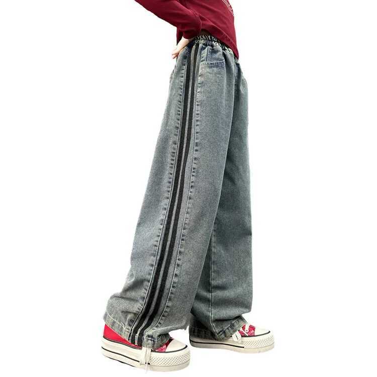 Spring Child wide leg jeans with bow suitable for girls fashionable loose jeans children teenagers high waisted retro jeans TrouserT250326