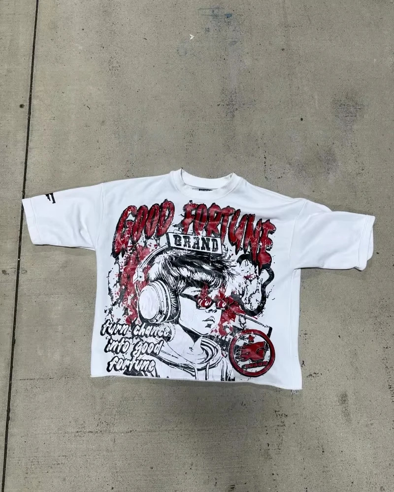 Mens Round Neck Short Sleeve Anime Print TShirt Harajuku Rock Hiphop Mode Oversized Shirt High Street Trend Y 2K Top 250320