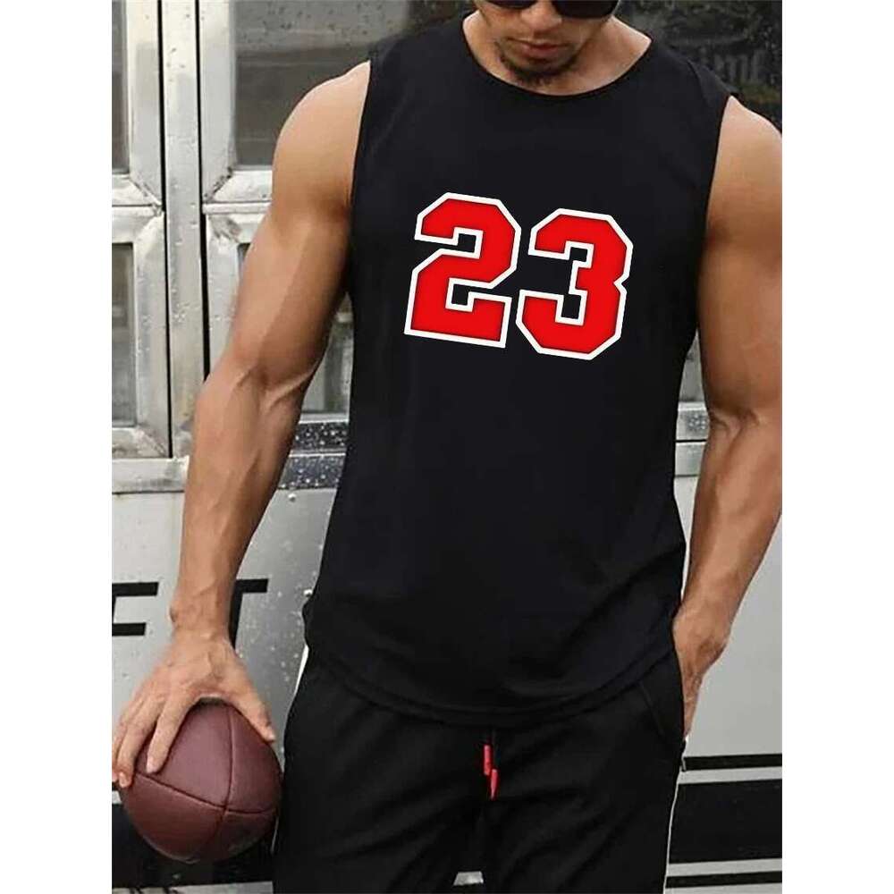 Men's sleeveless vest, 23 print, fitness, fashion, high quality, short sleeved, loose, sports, breathable top