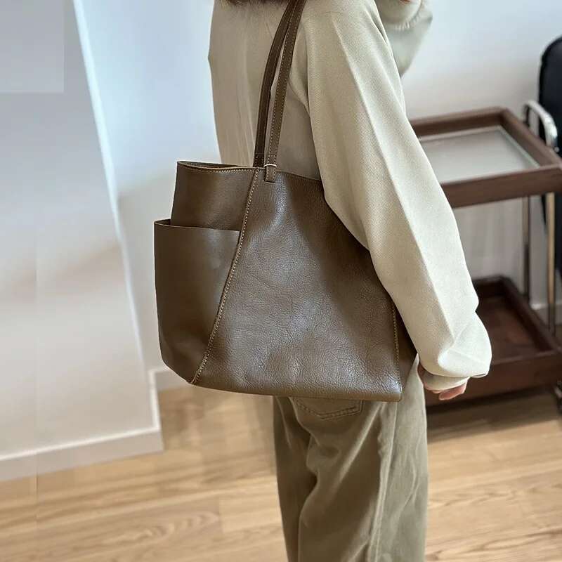 Woman Handbags Vegetable Tanned Cowhide Leather Tote For Women 2024 New High Quality Ladies Shoulder Practical Commuter Bag