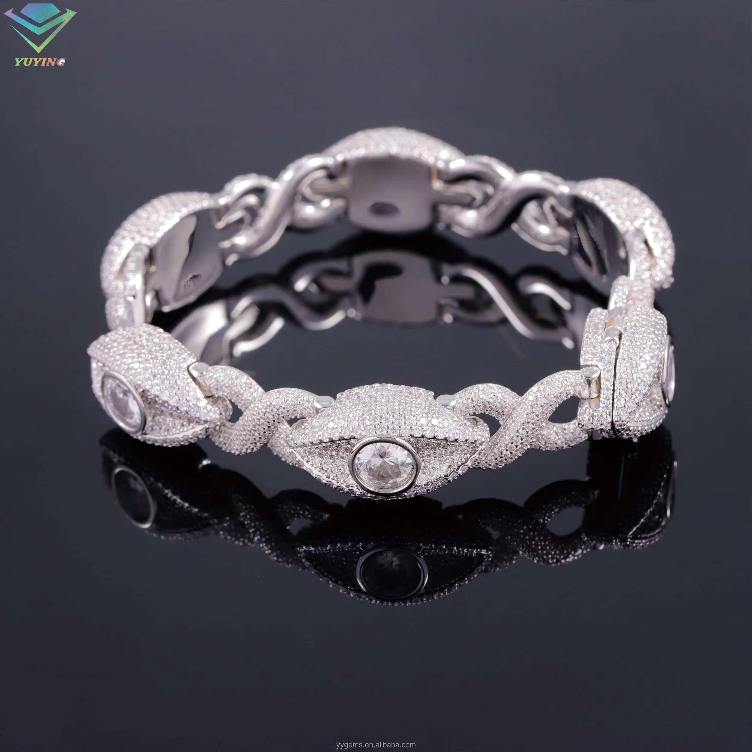 New Fashion Gold Plated Sier Hip Hop VVS Mozambique Evil Eye Iced Cuban Men's Bracelet