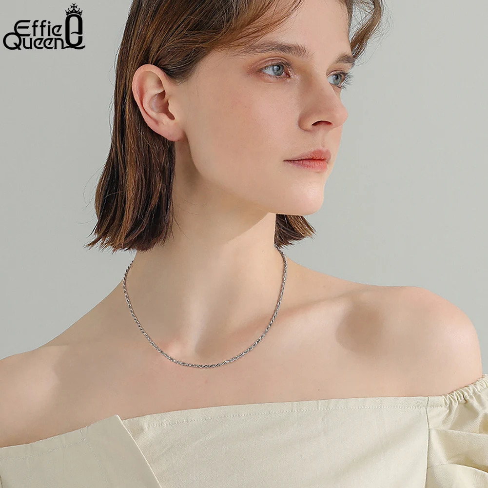 Effie Queen Genuine 925 Sterling Silver Italian Diamond-Cut Rope Chain Necklace for Women Men 18K Gold Twist Chain Jewelry SC29 250318