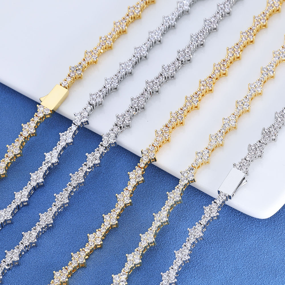 New Arrive 6.5mm Tennis Chain Brass with Bling Zircon Flower Shaped Tennis Chain Necklace For Women Party Gift