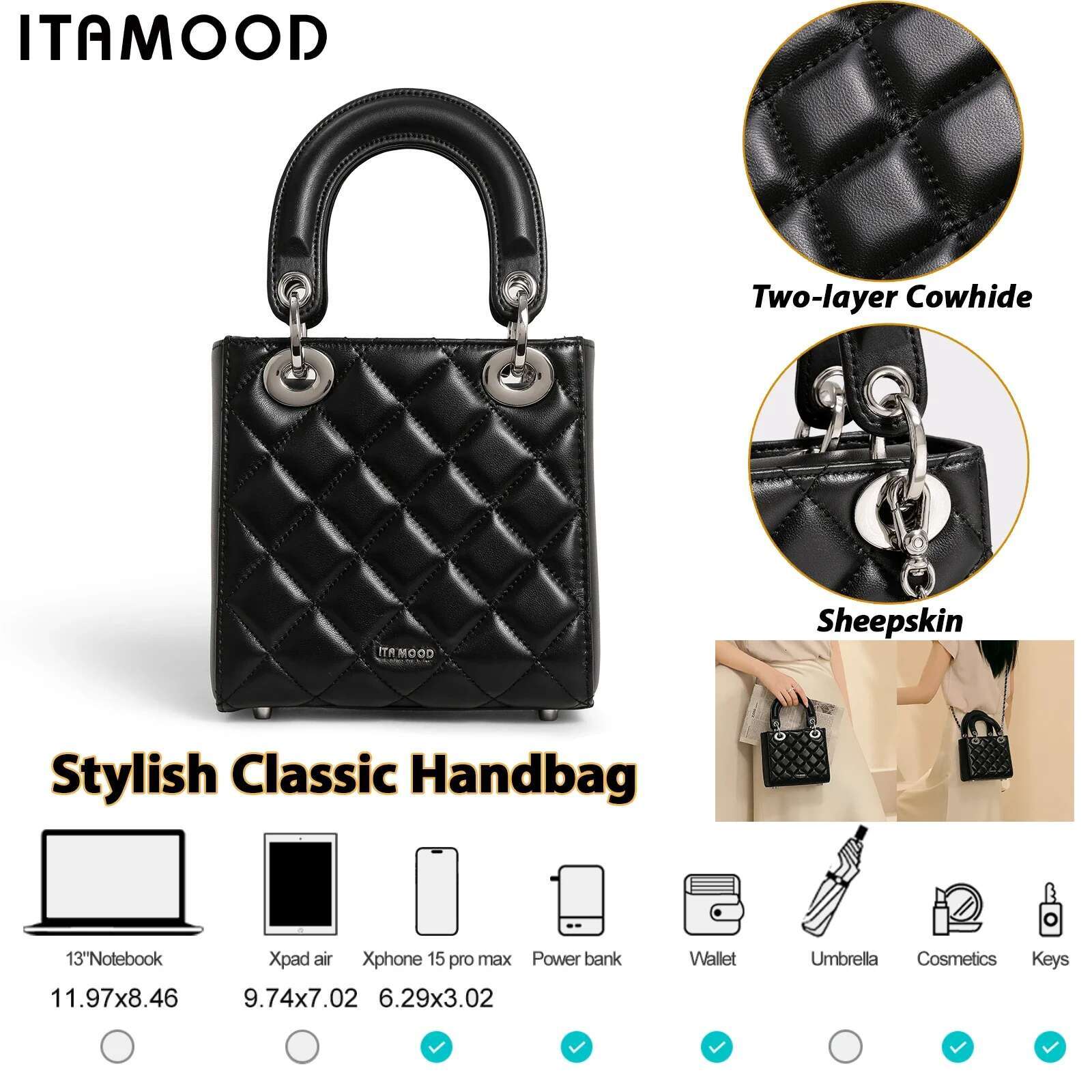 ITAMOOD Women Handbag 2024 Genuine Leather Lambskin Gge Handheld Shoulder Crossbody Bag Fashion Female Valentine's Day Gift