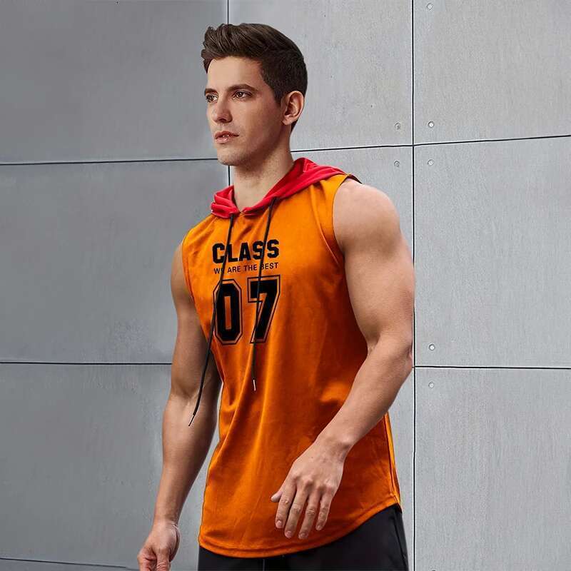 2024 New Men's Sleeveless Hooded Low Shirt Fitness Sports Tops Fashion Casual Hooded Sweat Wide Run Fitness Men Tank Top