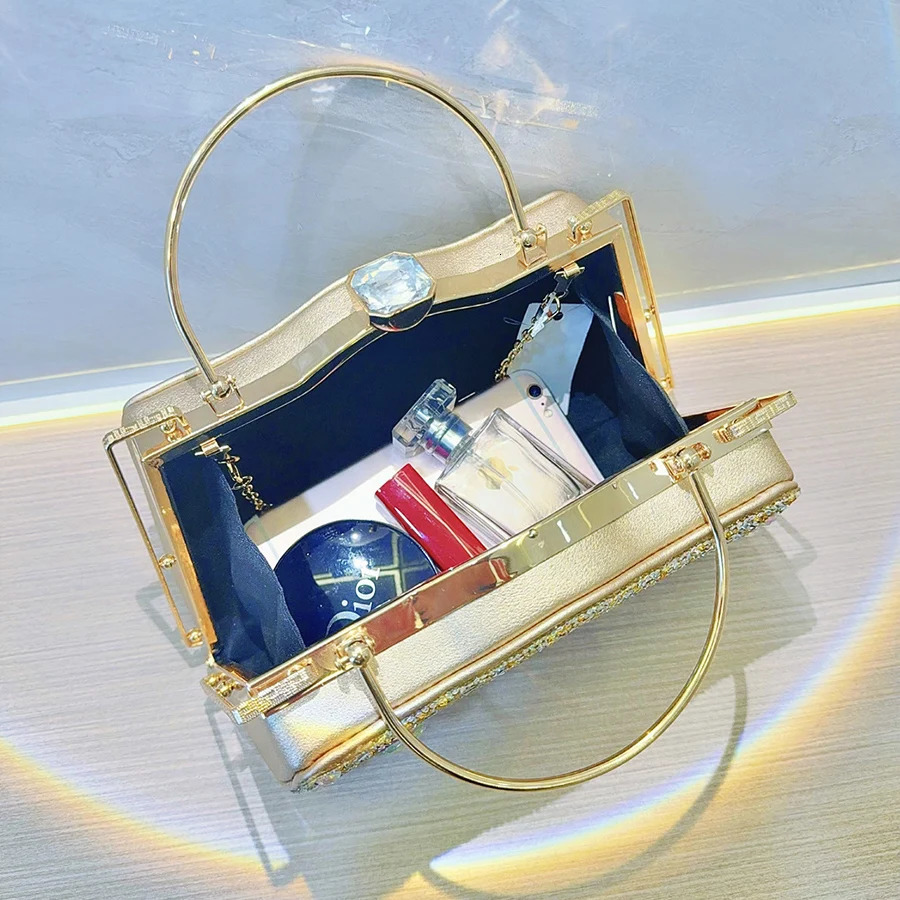 Women Rhinestones Top Handle Handbags Stones Evening bag Wedding Party Clutch Bridal Tote Ladies Metal Chains Crossbody Bags sac R250320