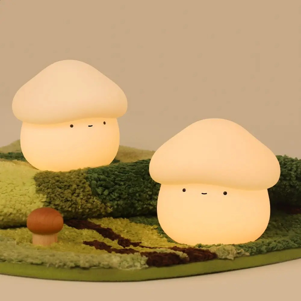 Room Decor Silicone Mushroom Night Lamp Soft Dimmable LED Bedside Lamp Creative USB Charging Sleeping Light Bedrooms 250319