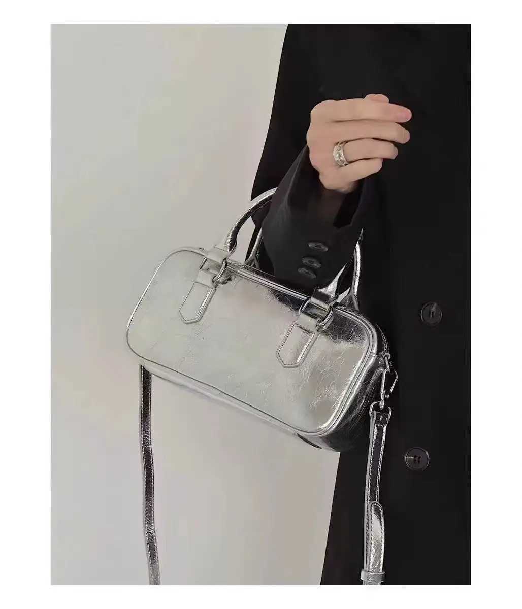 JIAERDI High Street Silver Square Bag Wallet Womens Hot Girl Leather Handle Messenger Bag Womens Retro Y2k Handbag Bolso MUJI Y250319