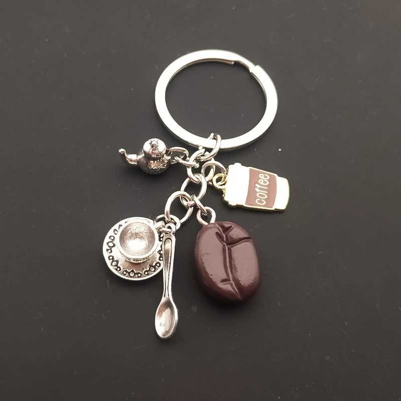 New A-Z Letter Keychain Coffee Bean Keychain Metal Keychain Coffee Cup Tea Pot Pendant Afternoon Tea Casual Keychain PendantXJ250319