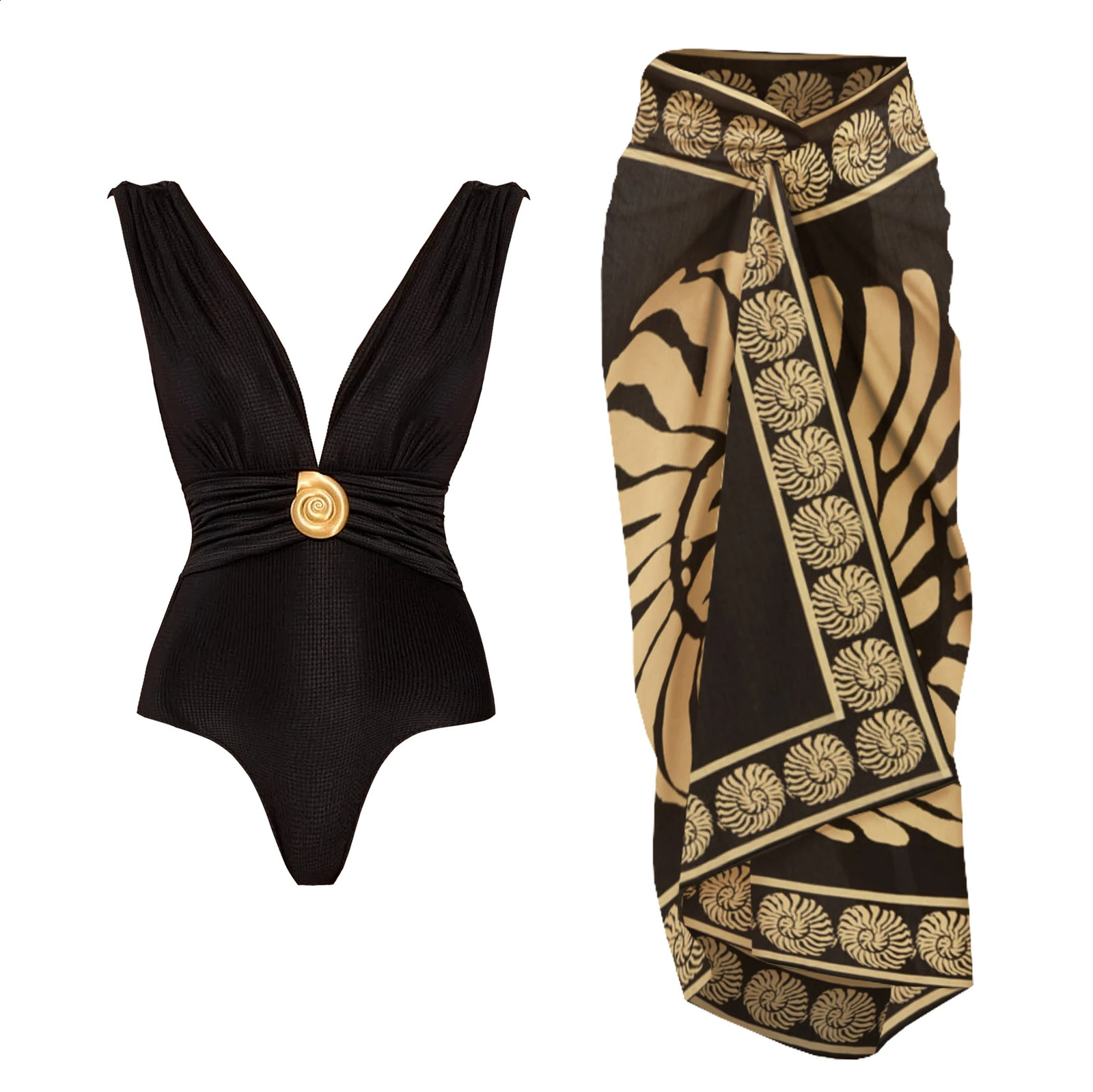 2Pcs Deep V One Piece Swimsuit Sexy Women Swimwear Shiny Star Bikini High Waist Biquini Female Swim Suit Bodysuit Beachwear 250319