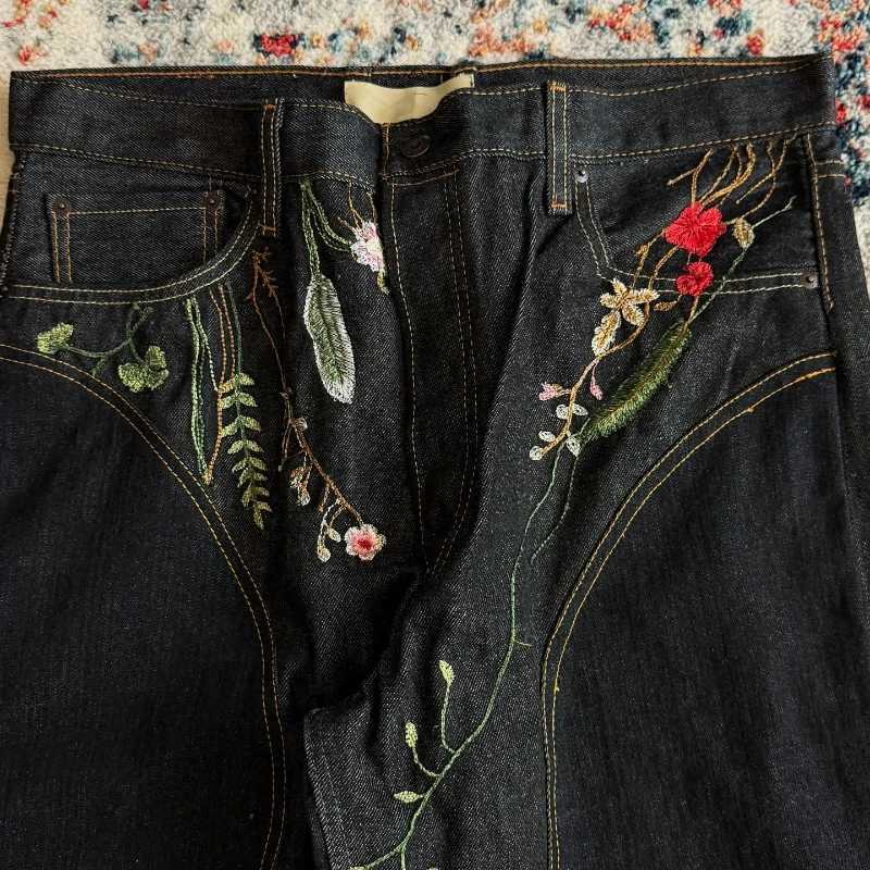 Y2K Blossom Baggy Jeans Trendy Floral Embroidery Streamlined Seams Unisex Streetwear Retro Harajuku Style Oversized Fit PantsT250319