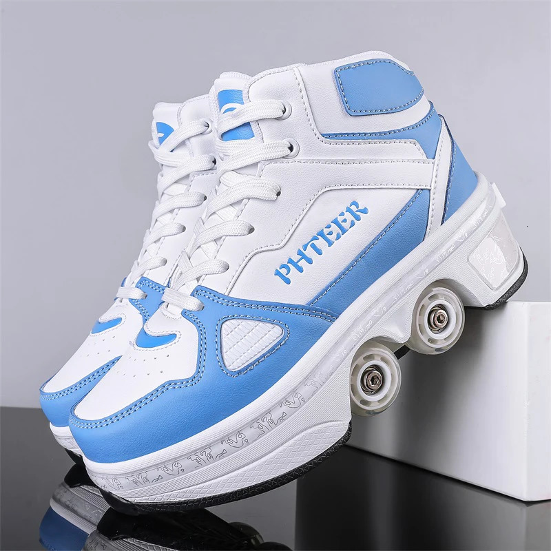 Boys Girls Rage Shoes Four Wheel Student Edition Kids Roller Skating Shoes with Retractable Wheels Adult Walking Skating Shoe 250320