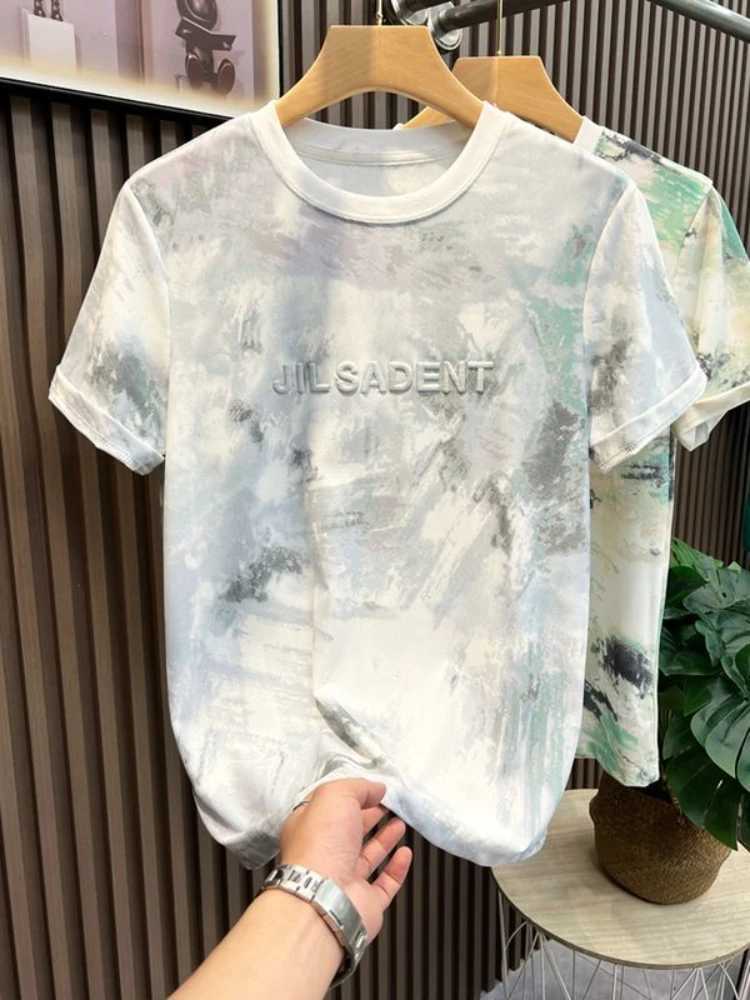 Mens T-shirt watercolor mens T-shirt tie dye top Heather embroidery Alphabet Streetwear original Y2k new hot XlT250319