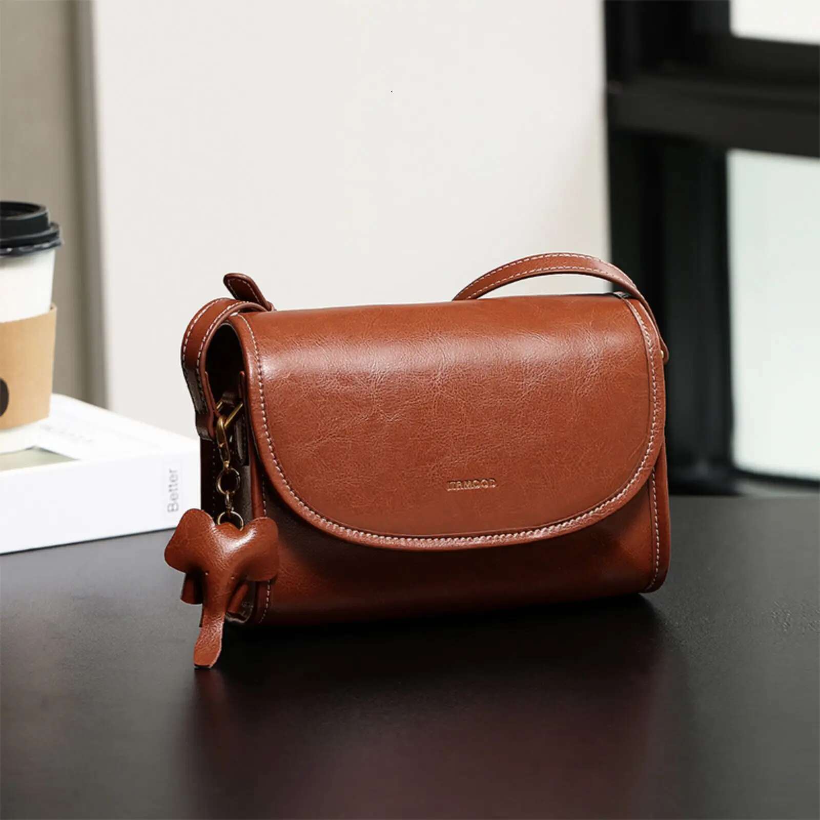 ITAMOOD Women Small Square High End Retro Versatile Lightweight Genuine Leather Single Shoulder Crossbody Bag For Cosmetics