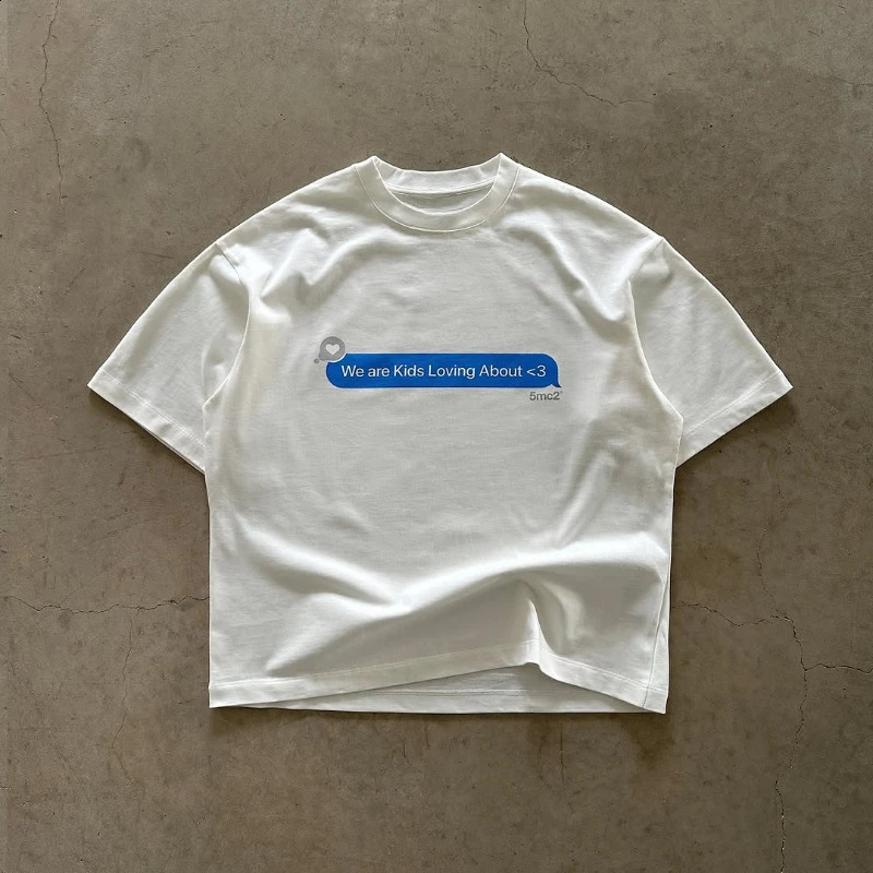 Y2K mens T-shirt ultra-fine loose American street top fashionable printed pattern round neck solid color cotton lovers sweater 250317