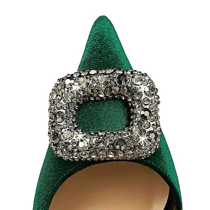 Wen 10.5cm Ultra High H-Point Upper Hollow Working Pump Metal Crystal Buckle Veet Stiletto Fi Sneaker Y250319