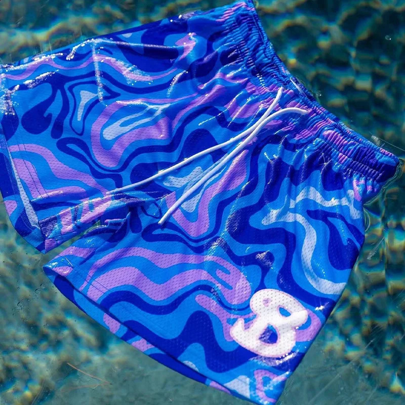 Summer mens shorts unisex casual fashion beach sports mesh breathable fast drying printed 250319