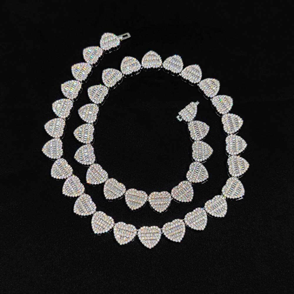 Hip Hop Trendy Brass Zircon Custom For Men Heart Link Chain Necklace Iced Out Rock Jewelry