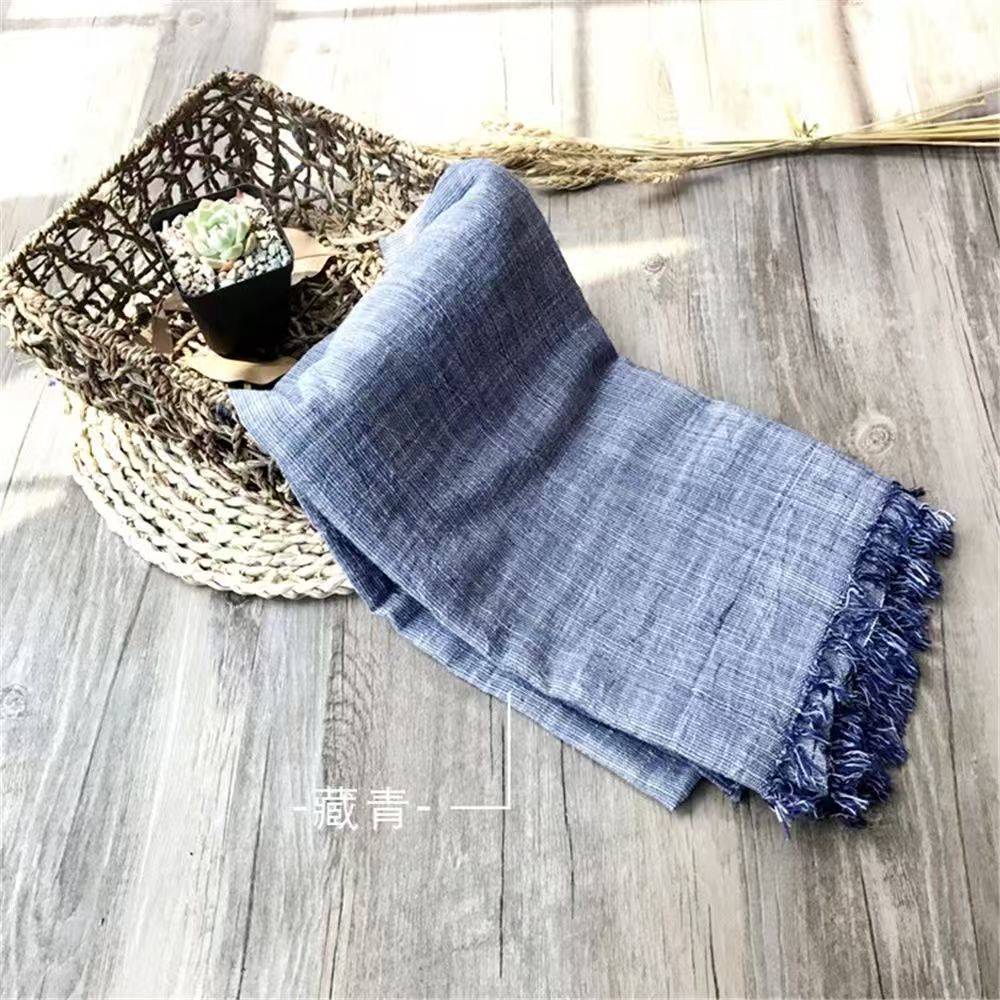 T319 autumn and winter new striped cotton and linen scarf women's pleated scarf men's casual versatile general