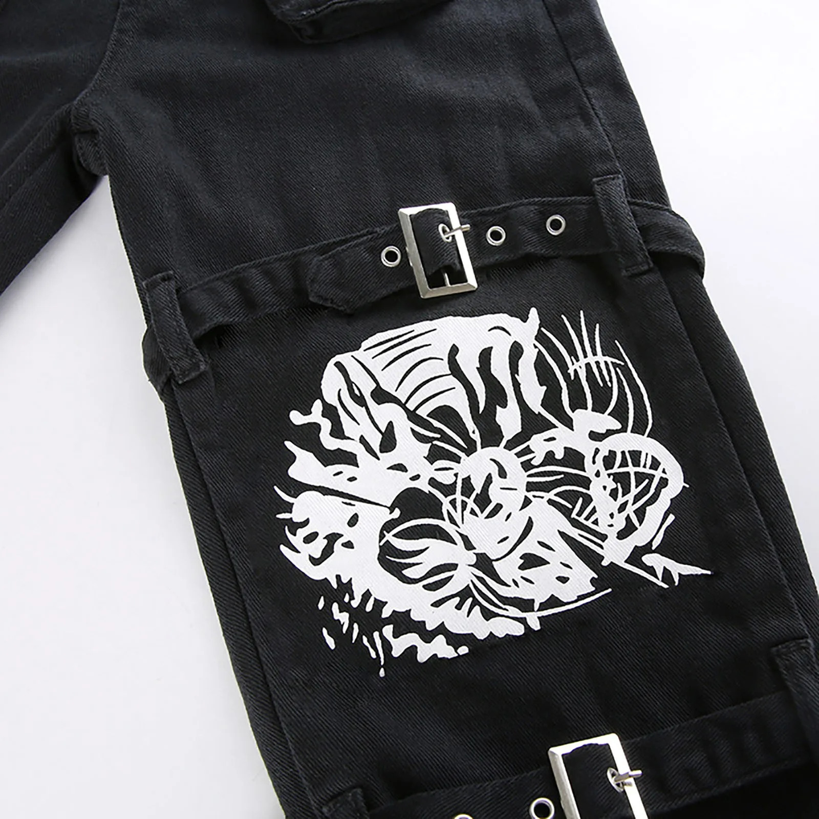 WomenS Trousers Low-Rise Gothic Jeans Street Washed Print Style Cool Loop Pants Retro Hip Hop Wide-Leg Pants Harajuku Fashion 250319