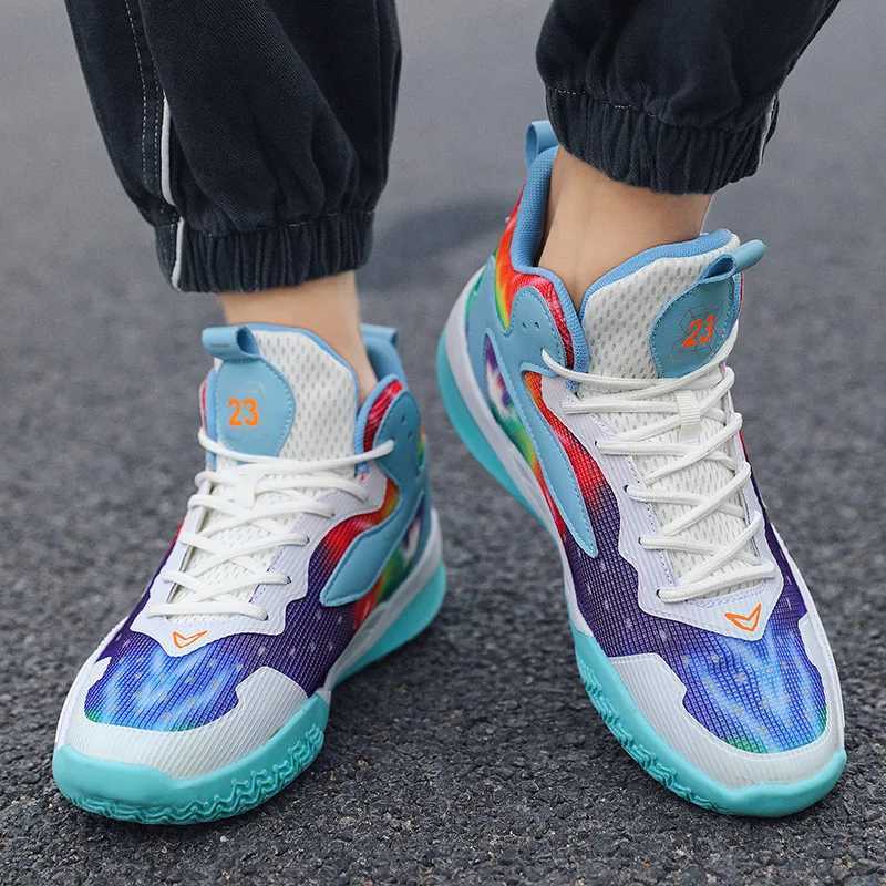 Hot selling colored mens basketball shoes with high cushions for womens sports shoes breathable and wearable mens basketball shoesW250320